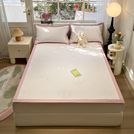 雅居纺家纺 2024新款加厚三明治底提花凉感凉席系列 小恐龙-粉