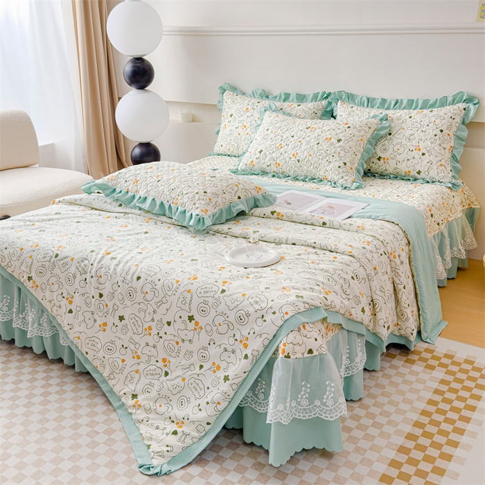 91家纺网 家纺一手货源 找家纺 金米诺 2024新款水洗棉花边夏被四件套 活力派对