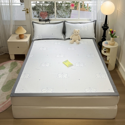 雅居纺家纺 2024新款加厚三明治底提花凉感凉席系列 小恐龙-蓝