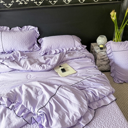 臻工厂 2024新款舒芙蕾法式公主风高端夏被床盖款水洗棉四件套 紫色
