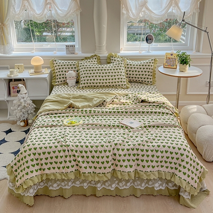 91家纺网 家纺一手货源 找家纺 （总）雅眠居 2024直播爆款泡泡棉床盖款夏被四件套双层蕾丝花边夹棉床裙款三件套