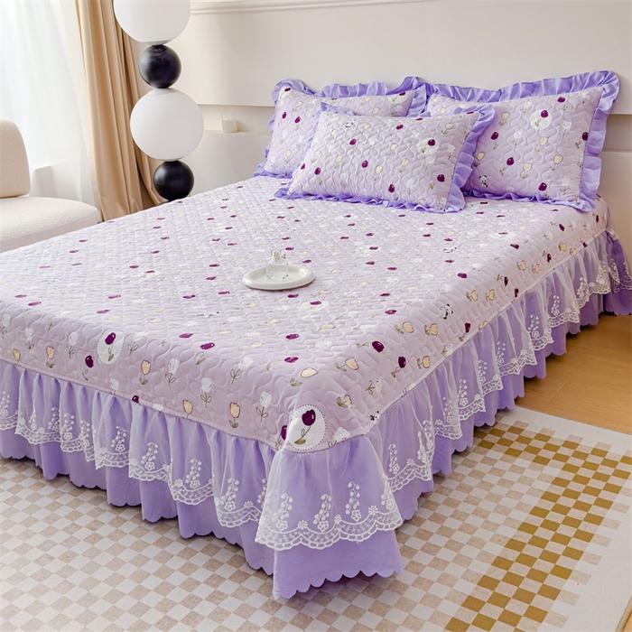 91家纺网 家纺一手货源 找家纺 金米诺 2024新款水洗棉花边夏被四件套 熊宝