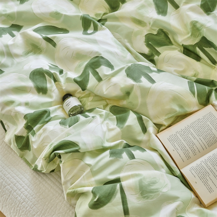 91家纺网 家纺一手货源 找家纺 窝米 2024新款全棉13370印花单品系列--被套 梨涡绿被套