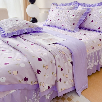 91家纺网 家纺一手货源 找家纺 （总）金米诺 2024新款水洗棉花边夏被四件套