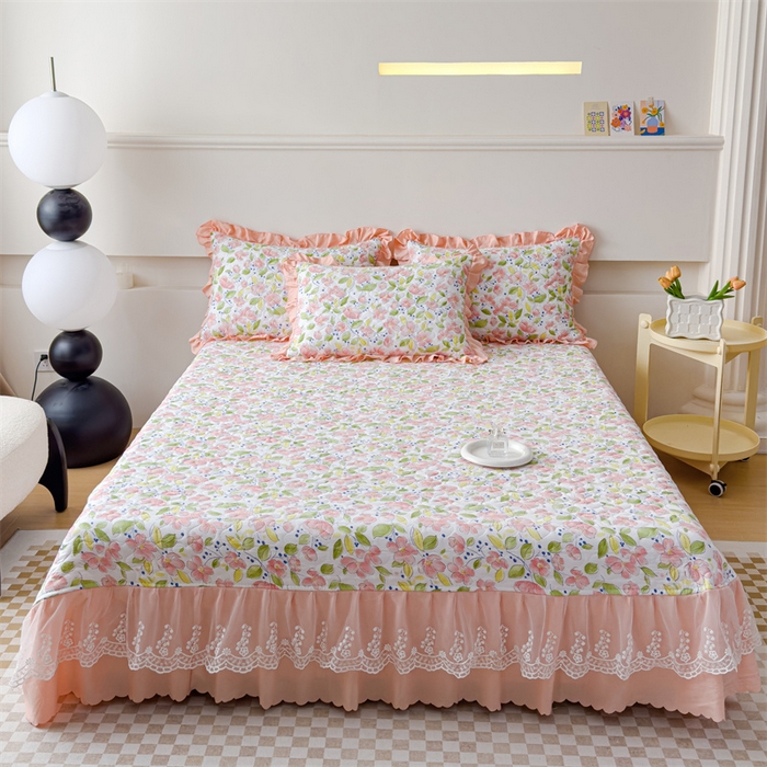 91家纺网 家纺一手货源 找家纺 金米诺 2024新款水洗棉花边夏被四件套 浅夏田园