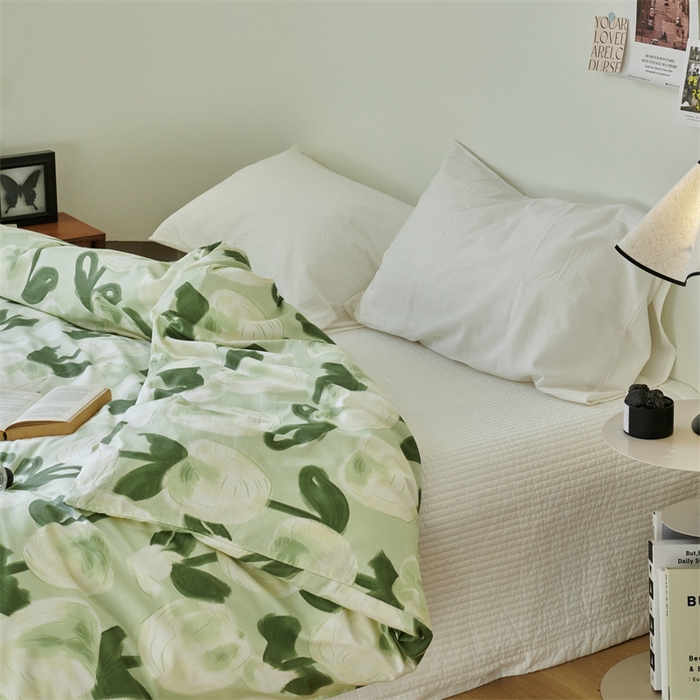 91家纺网 家纺一手货源 找家纺 窝米 2024新款全棉13370印花单品系列--被套 梨涡绿被套