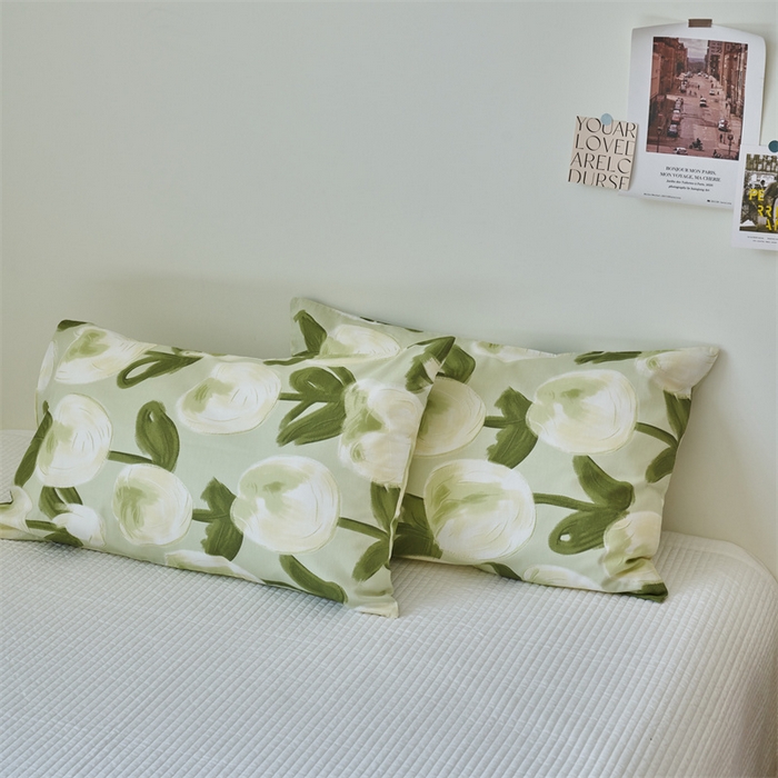 91家纺网 家纺一手货源 找家纺 窝米 2024新款全棉13370印花单品系列--枕套 梨涡绿枕套