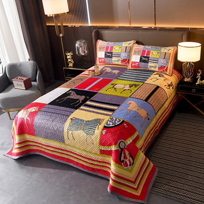 91家纺网 家纺一手货源 找家纺 爵仕家纺 2025新款A面宝宝绒B面磨毛布四季通用床盖 皇室马