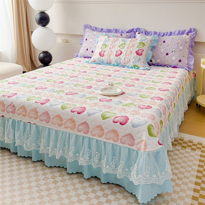 91家纺网 家纺一手货源 找家纺 金米诺 2024新款水洗棉花边夏被四件套 心心相印