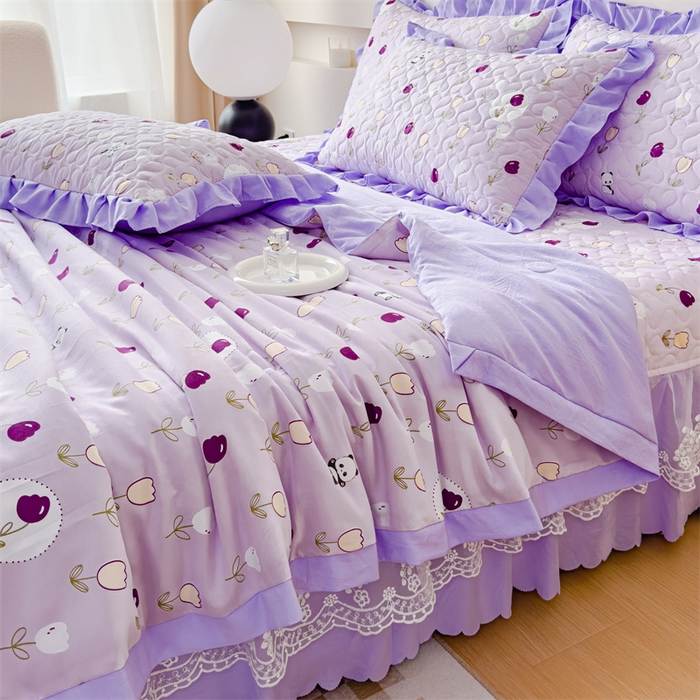 91家纺网 家纺一手货源 找家纺 金米诺 2024新款水洗棉花边夏被四件套 熊宝