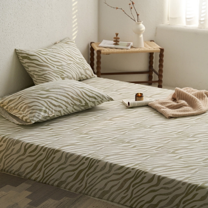 91家纺网 家纺一手货源 找家纺 小懒猪 2024新品全棉纯棉老粗布单品床笠 绿漾