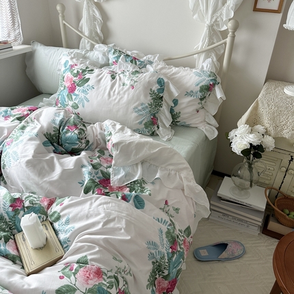 91家纺网 家纺一手货源 找家纺 （总）恋恋三季 2024新款40支全棉花边法式浪漫四件套公主请上床系列