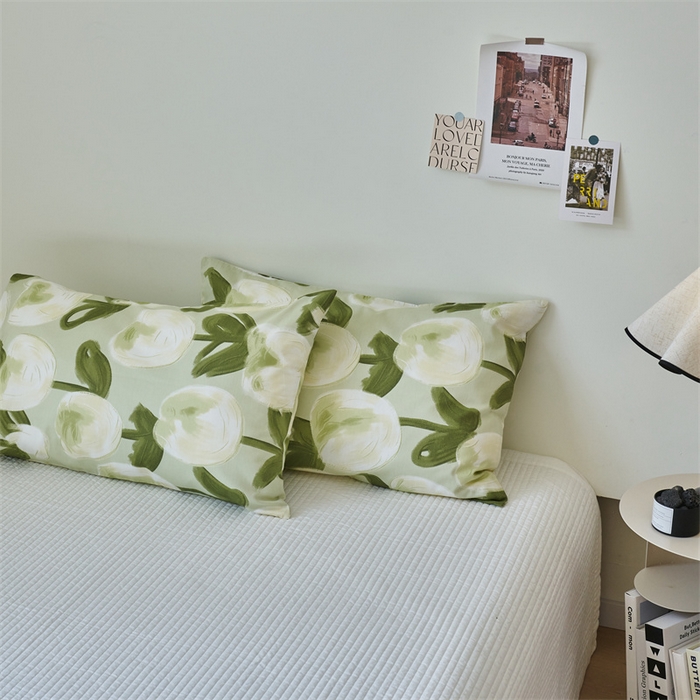 91家纺网 家纺一手货源 找家纺 窝米 2024新款全棉13370印花单品系列--枕套 梨涡绿枕套