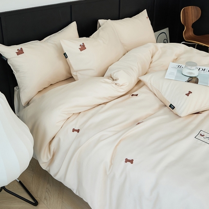 荣轩家居 2024新款天丝棉刺绣四件套  泡芙狗-摩卡色