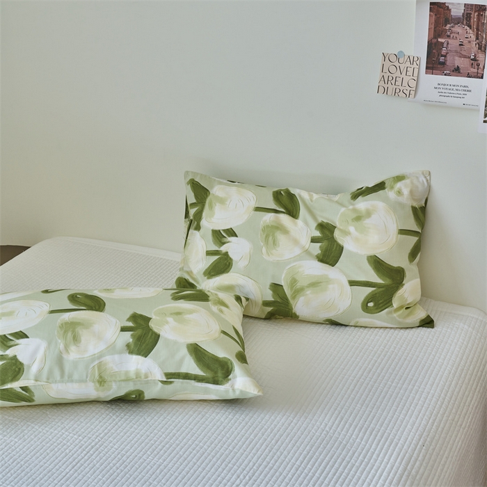 91家纺网 家纺一手货源 找家纺 窝米 2024新款全棉13370印花单品系列--枕套 梨涡绿枕套