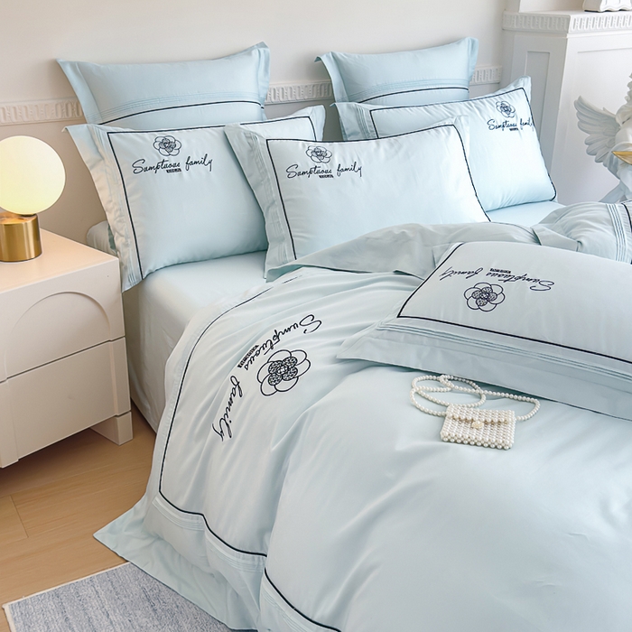 91家纺网 家纺一手货源 找家纺 品家居 2025新款100支长绒棉刺绣四件套-香梵希（控价368） 香梵希-云蓝