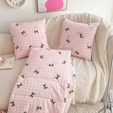 91家纺网 家纺一手货源 找家纺 （总）番茄 2025新款40支水洗棉蝴蝶结多功能抱枕被