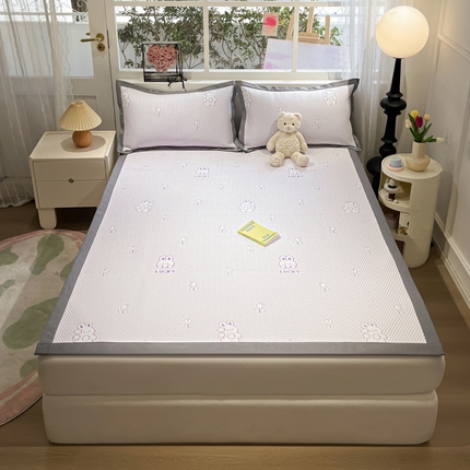 雅居纺家纺 2024新款加厚三明治底提花凉感凉席系列 小兔郁金香-蓝