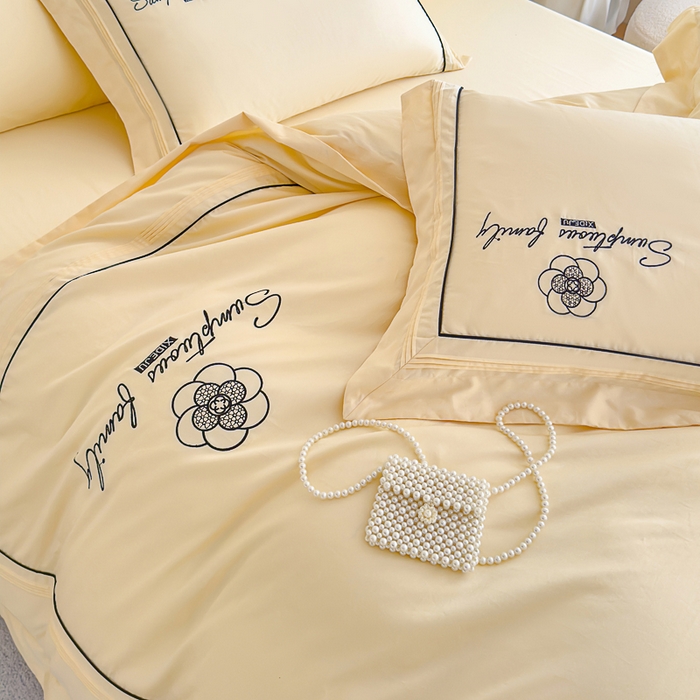 91家纺网 家纺一手货源 找家纺 品家居 2025新款100支长绒棉刺绣四件套-香梵希（控价368） 香梵希-翡翠黄