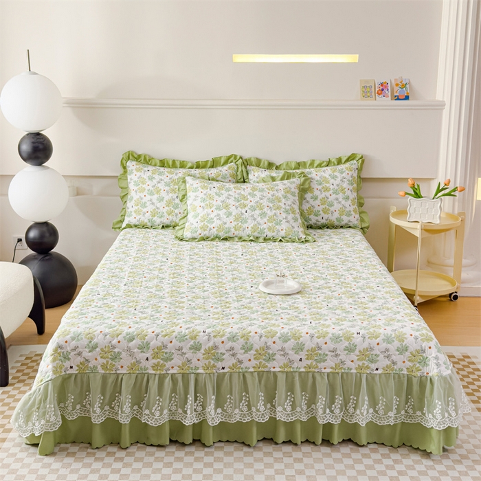 91家纺网 家纺一手货源 找家纺 金米诺 2024新款水洗棉花边夏被四件套 春园美景