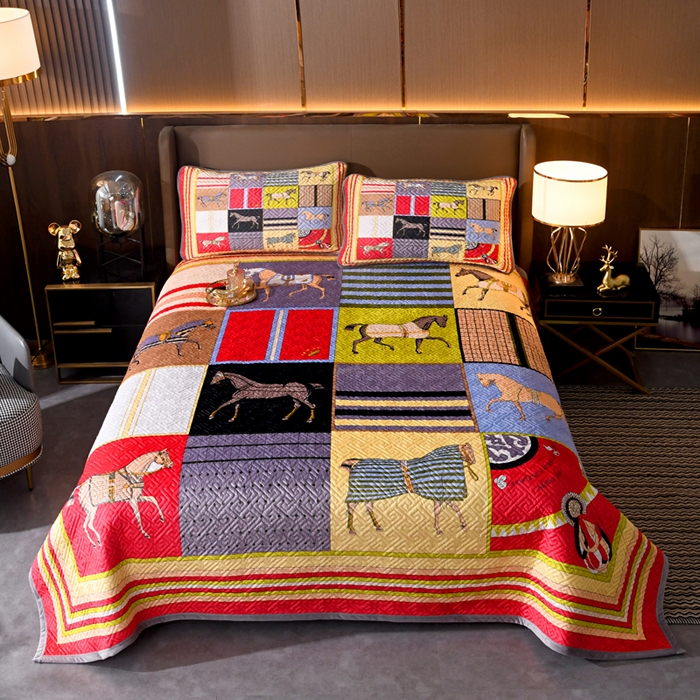 91家纺网 家纺一手货源 找家纺 爵仕家纺 2025新款A面宝宝绒B面磨毛布四季通用床盖 皇室马