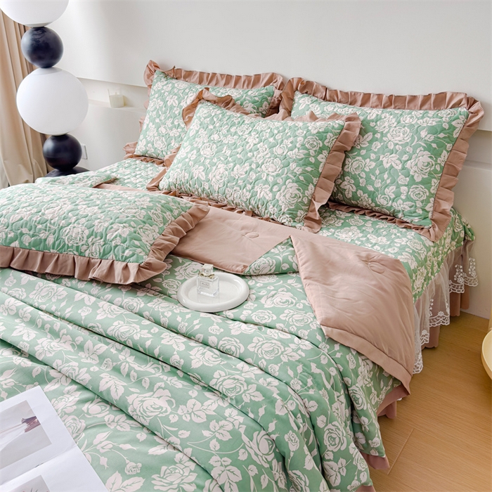 91家纺网 家纺一手货源 找家纺 金米诺 2024新款水洗棉花边夏被四件套 菲语洛