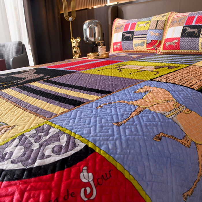 91家纺网 家纺一手货源 找家纺 爵仕家纺 2025新款A面宝宝绒B面磨毛布四季通用床盖 皇室马