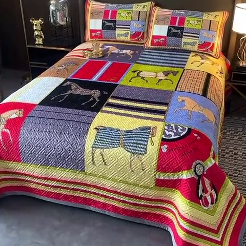 91家纺网 家纺一手货源 找家纺 爵仕家纺 2025新款A面宝宝绒B面磨毛布四季通用床盖 皇室马