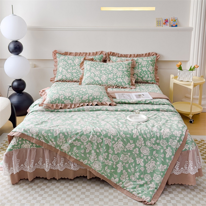 91家纺网 家纺一手货源 找家纺 金米诺 2024新款水洗棉花边夏被四件套 菲语洛