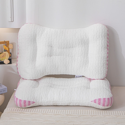 雯峰家纺 2024新款羊绒蛋白条纹枕芯家用枕头 粉色大号48*74cm/对