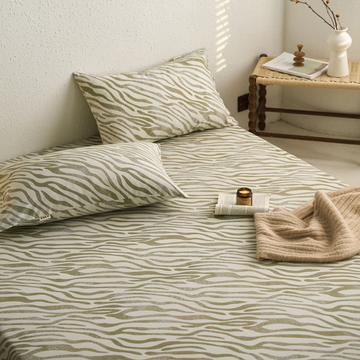 91家纺网 家纺一手货源 找家纺 小懒猪 2024新品全棉纯棉老粗布单品床笠 绿漾