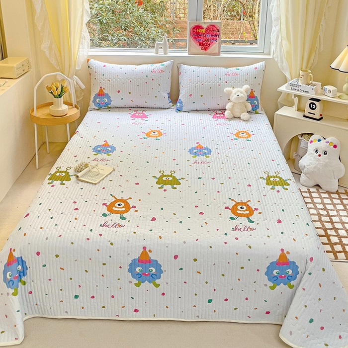 91家纺网 家纺一手货源 找家纺 澳梵家居 2024新款凉感丝软席软凉席床盖夏被四件套件 小怪兽