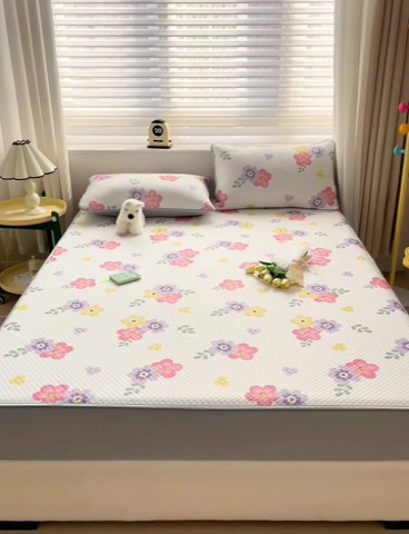 91家纺网 家纺一手货源 找家纺 大柏树 2025新款A类印花豆豆凉席 床笠款 樱花语