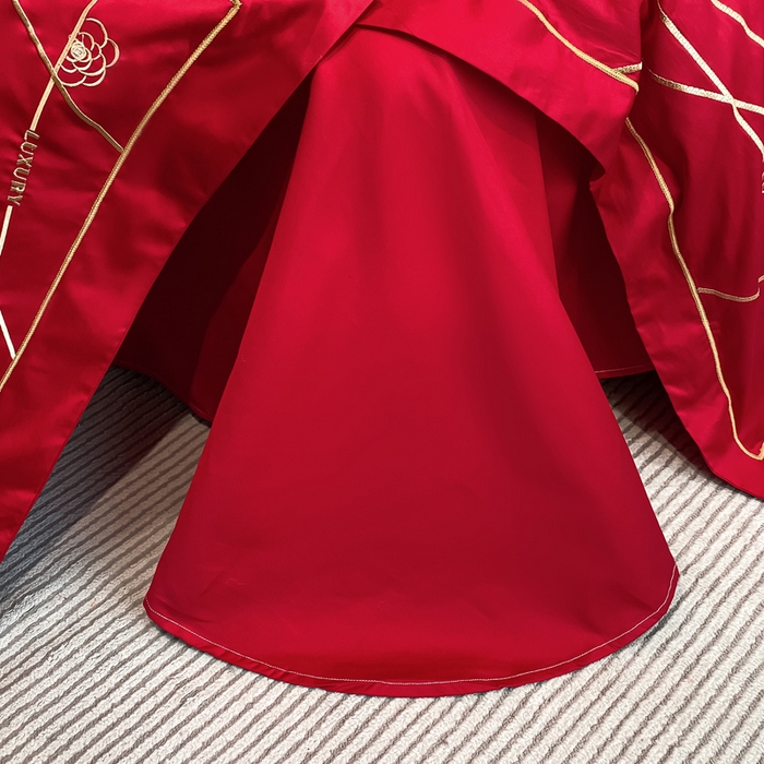 91家纺网 家纺一手货源 找家纺 云雀 2025新款全棉轻奢刺绣线条款四件套 线条-玫瑰红