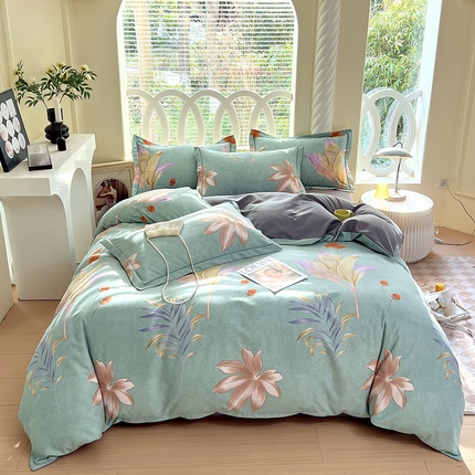 91家纺网 家纺一手货源 找家纺 威布斯家居 2024新款AB版全棉生态磨毛四件套 AB版绿野仙踪-绿