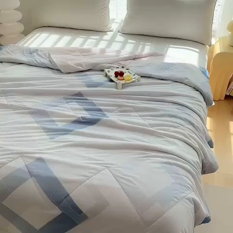 91家纺网 家纺一手货源 找家纺 佳居缘 2025新款A类全锦纶数码印花凉感夏被凉感丝夏被空调被 菱彩