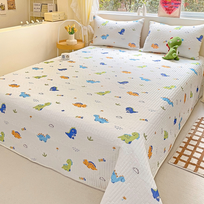 91家纺网 家纺一手货源 找家纺 澳梵家居 2024新款凉感丝软席软凉席床盖夏被四件套件 恐龙派对