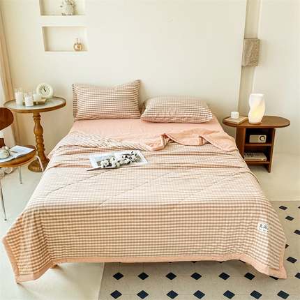 寐眠 2024新款色织全棉水洗棉单夏被夏被四件套单品系列 粉小格