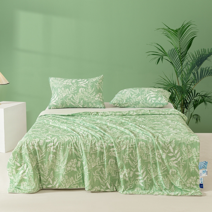 91家纺网 家纺一手货源 找家纺 佳居缘 发2024新款A类印花冰氨凉感夏被 绿叶