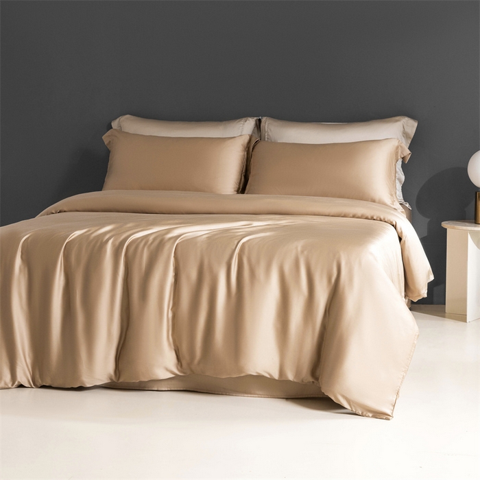 91家纺网 家纺一手货源 找家纺 卡派 2024新款奥地利 兰精纯色天丝四件套 香槟金