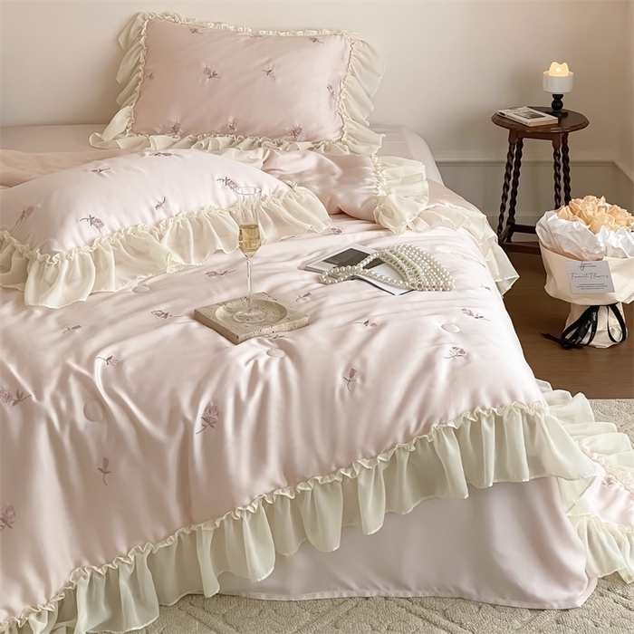 91家纺网 家纺一手货源 找家纺 黛舒家居 2024新款60支100%莱赛尔纤维夏被四件套 粉色玫瑰