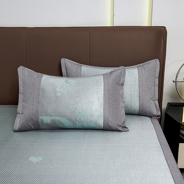 91家纺网 家纺一手货源 找家纺 优姿家纺 2024新款藤王重工刺绣加厚编制冰滕双凉席三件套 绿色