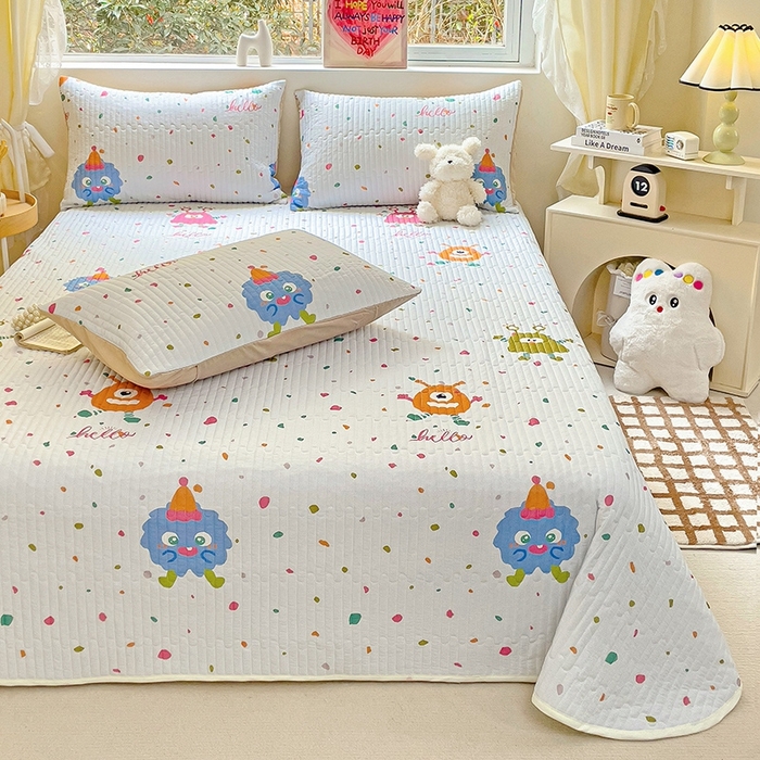 91家纺网 家纺一手货源 找家纺 澳梵家居 2024新款凉感丝软席软凉席床盖夏被四件套件 小怪兽