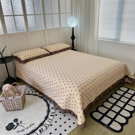 91家纺网 家纺一手货源 找家纺 佰织鑫家居（会员-5元） 2024新款全棉法式棉花床盖三件套 爱心咖