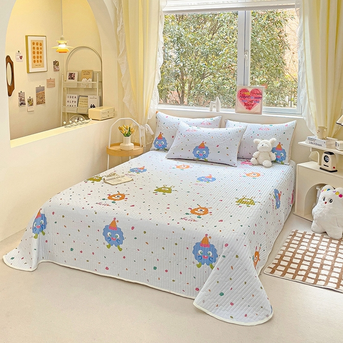 91家纺网 家纺一手货源 找家纺 澳梵家居 2024新款凉感丝软席软凉席床盖夏被四件套件 小怪兽