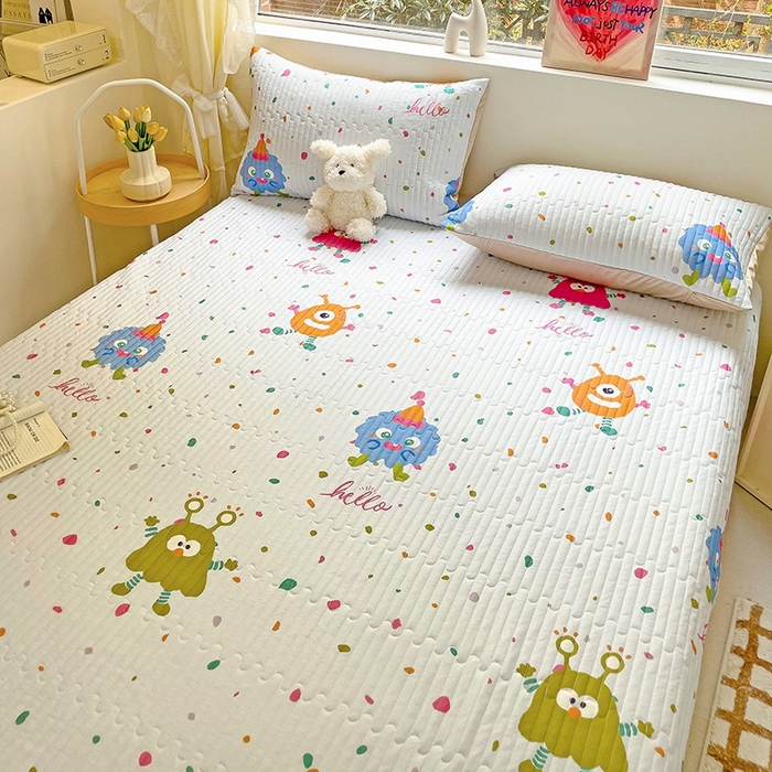 91家纺网 家纺一手货源 找家纺 澳梵家居 2024新款凉感丝软席软凉席床盖夏被四件套件 小怪兽