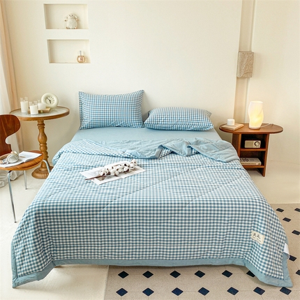 寐眠 2024新款色织全棉水洗棉单夏被夏被四件套单品系列 蓝小格