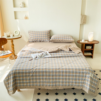 91家纺网 家纺一手货源 找家纺 寐眠 2024新款色织全棉水洗棉单夏被夏被四件套单品系列 棕黄格