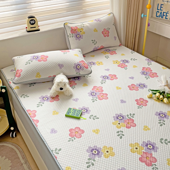 91家纺网 家纺一手货源 找家纺 大柏树 2025新款A类印花豆豆凉席 床笠款 樱花语