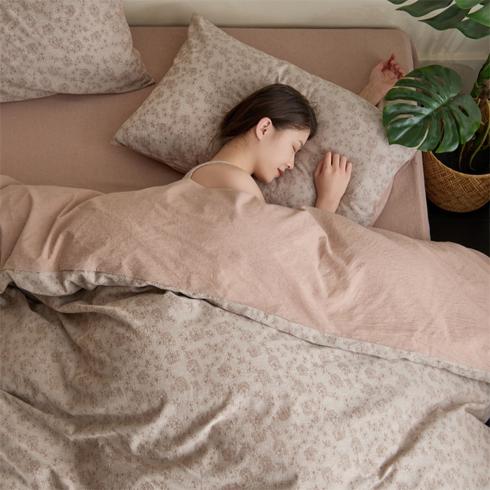 91家纺网 家纺一手货源 找家纺 原研家居 2024新款水洗棉提花系列四件套第二批 繁花-咖